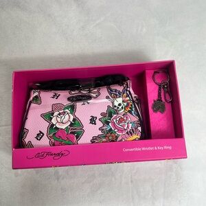 Ed Hardy Pink Tattoo-Inspired Convertible Wristlet  & Key Ring
